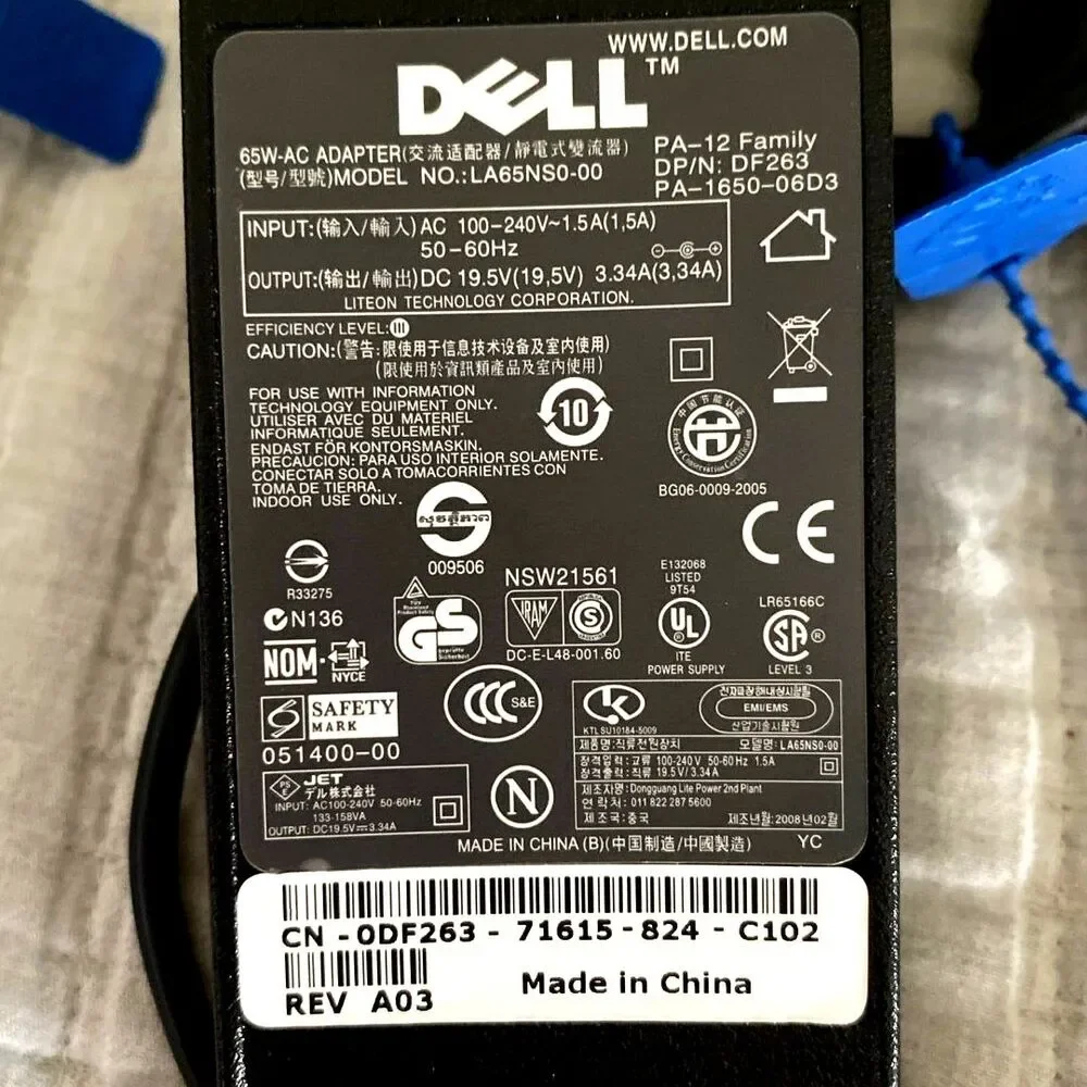 Genuine Dell LA65BSO-00 PA-12 FAMILY, 65watt laptop AC Adapter